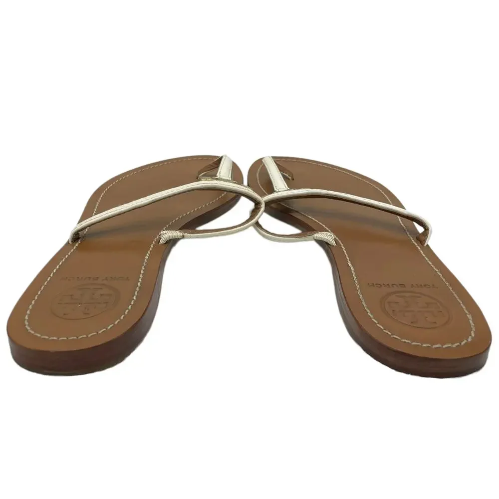 Tory Burch 'T' Logo Leather Thong Sandal - White - 9